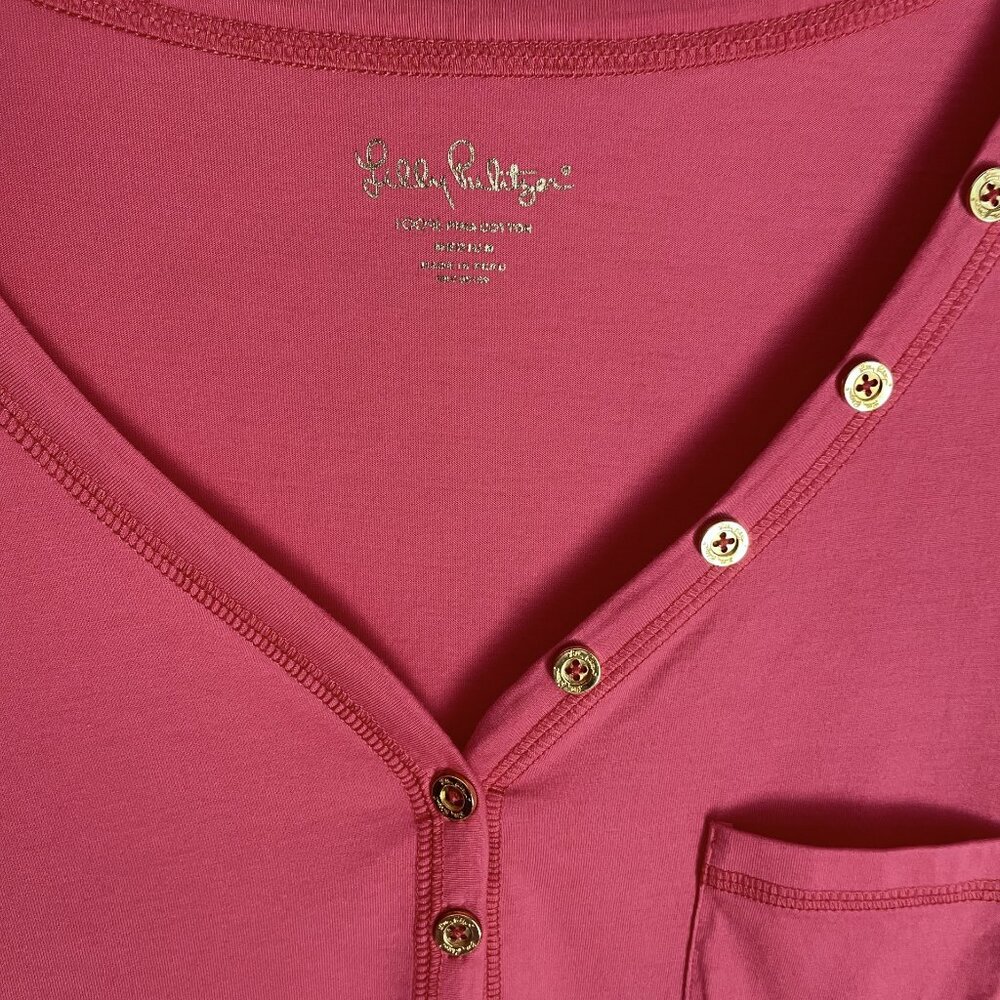 Lilly Pulitzer Palmetto Dress Size M Island Coral Pink Henley V Neck Shirtdress - Picture 11 of 15